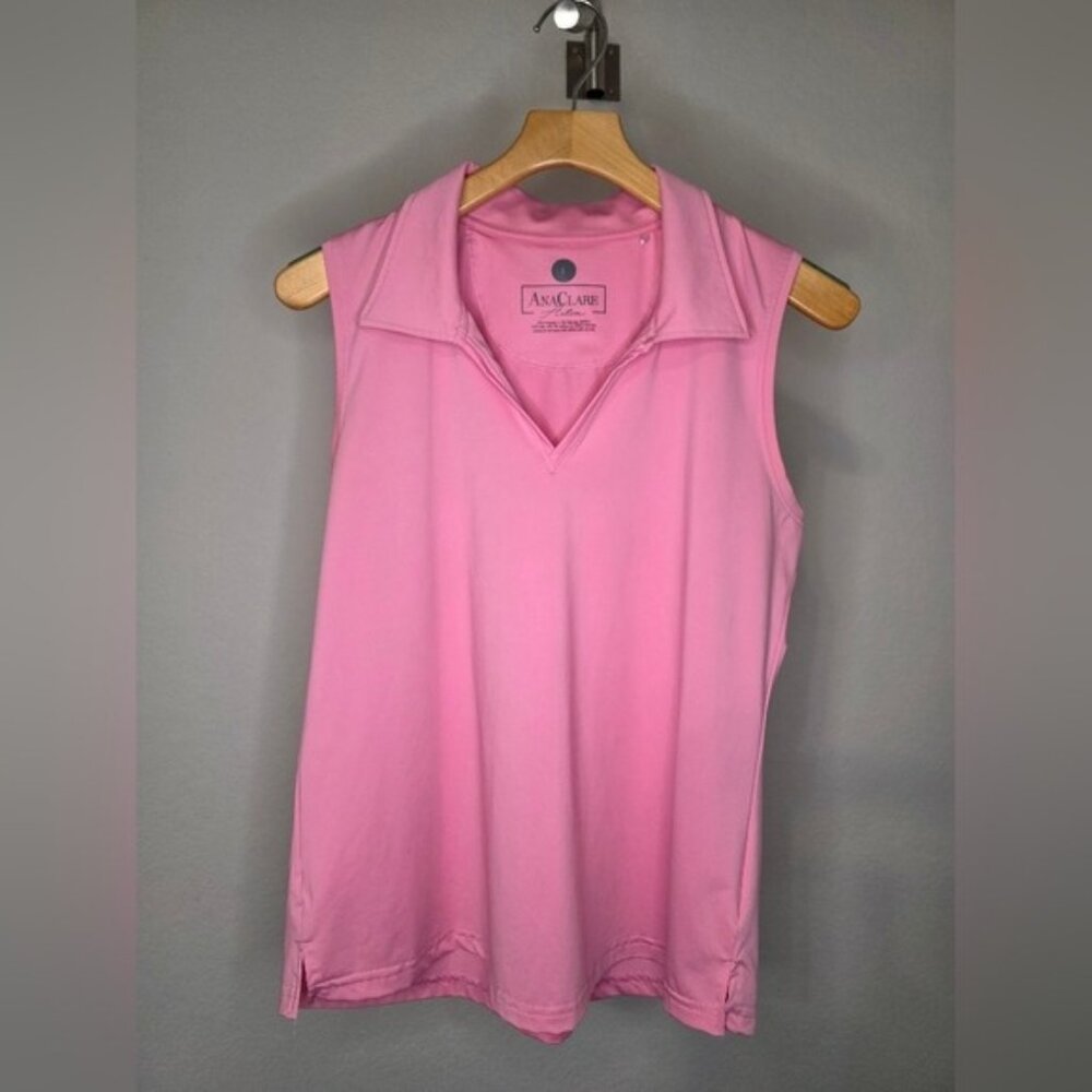 AnaClare Active Pink Sleeveless Polo Golf/Tennis Top with SPF 50 - Size Large